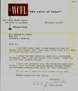 Rue écarlate, Jess Barker, lettre dactylographiée signée à la main, datée de 1957, avec certificat d'authenticité Todd Mueller COA.
