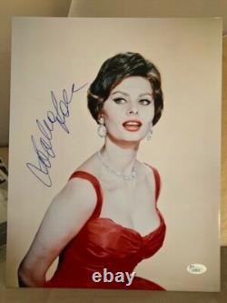 SOPHIA LOREN PHOTO EN COULEUR OVERSIZE 11x14 SIGNÉE À LA MAIN ROBE ROUGE SEXY JSA