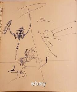 Salvador Dali Hand Drawn Art Psa Dna Autographe Signé Auto Sketch Rare Peintre