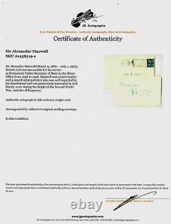 Sous-secrétaire d'État Alexander Maxwell Carte signée à la main JG Autographs COA