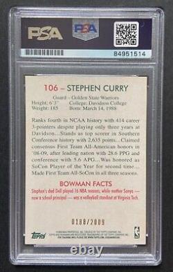 Stephen Curry a signé la carte rookie 2009 Bowman n°106 des Golden State Warriors avec une note de PSA 10.