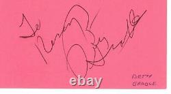 Symbole sexuel Betty Grable, carte de 3x5 pouces signée à la main, avec certificat d'authenticité de Todd Mueller COA