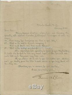 Thomas Edison Document Signé À La Main Autographié 1888