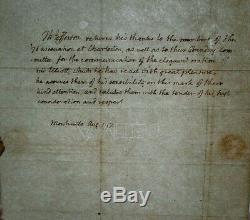 Thomas Jefferson Écrit À La Main Et Signé Lettre Remerciant 76 Association 1817