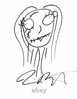 Tim Burton Sally Signé À La Main Doodle Drawn 8 Par 10 Pouces C/w Coa