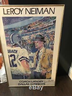 Tom Landry Autographié Peint À La Main Par Leroy Neiman Signé Entraîneur Landry Signé