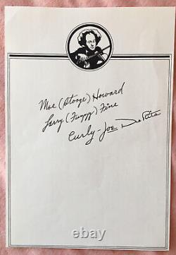 Trois Stooges Moe Larry Signature Rapide À La Main Autographié 6,5 X 9.5 Stationery Withcoa