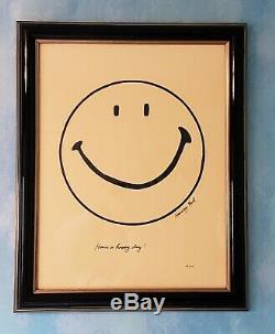 Ultra Rare Harvey Ball Smiley Créateur Hand Drawn Signé Numéroté Encadrée Coa