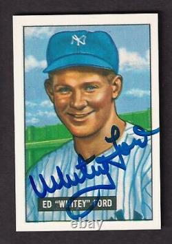 Whitey Ford Signé À La Main 1951 Bowman Reprint Rookie Card #1 Yankees Jsa Coa